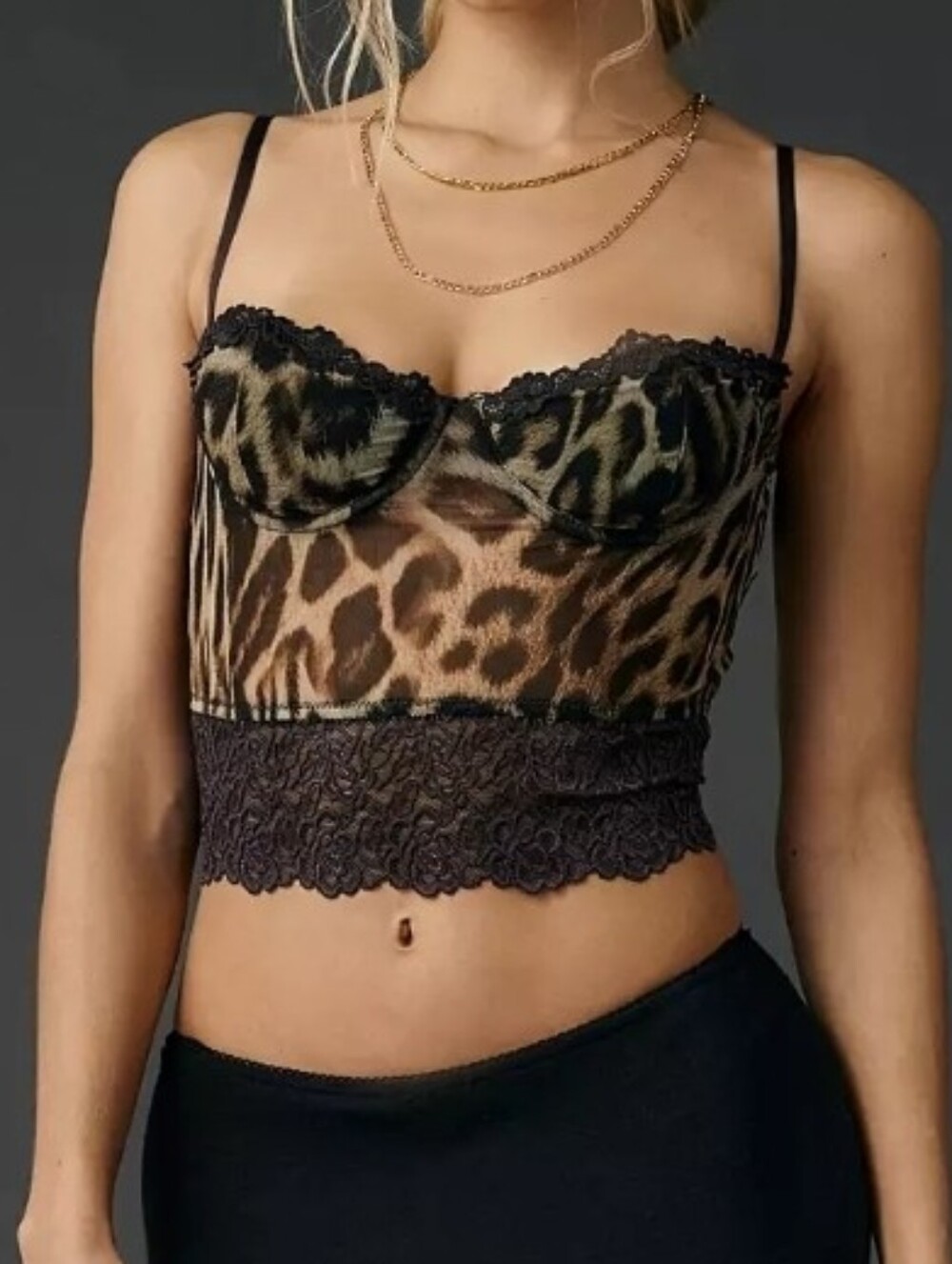 UO Leopard Print Mesh And Lace Corset Cami - Picture 4 of 4